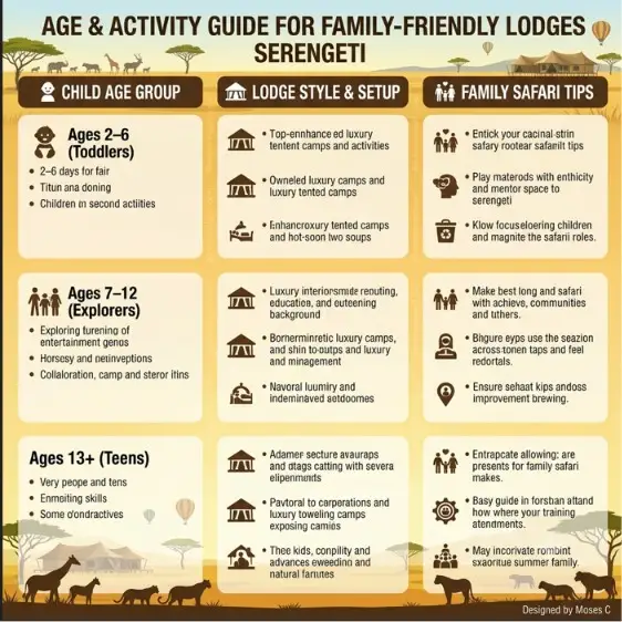 Age-by-age guide comparing lodge setups and activity tips for Serengeti family safaris.