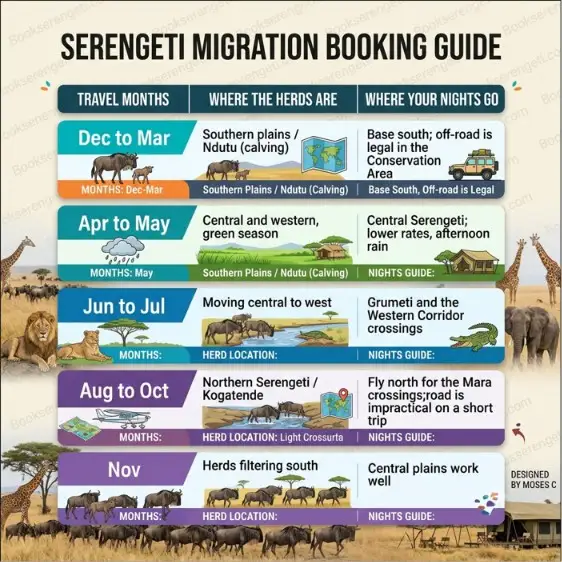 Infographic detailing booking times and locations for a serengeti balloon safari package.
